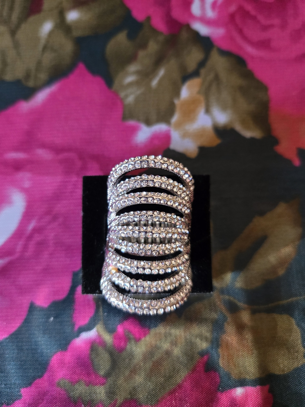 Crystal Pavé Stacked Silver-Tone Statement Ring